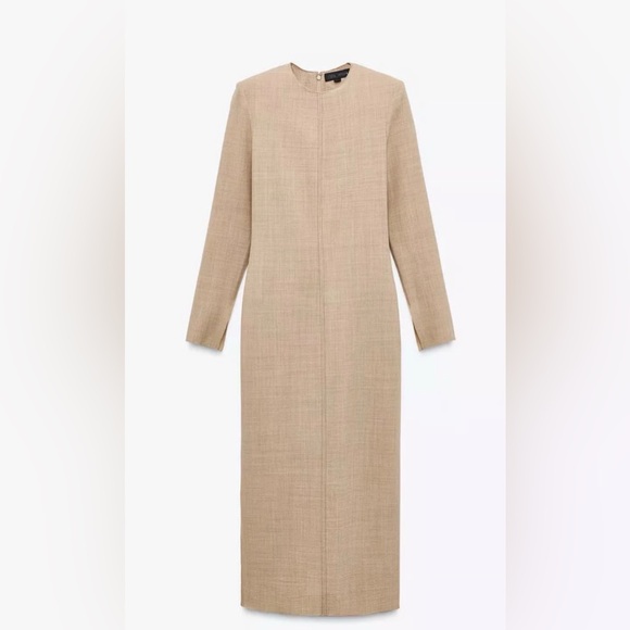 NWT Zara WOOL COLLECTION SRESS SIZE XL Beige Long Sleeve Dress - Picture 3 of 17